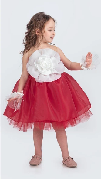 Karolin Robası Çiçekli Bilekli Aksesuarlı Kız Çocuk Abiye Elbise M00724 - Resim 5