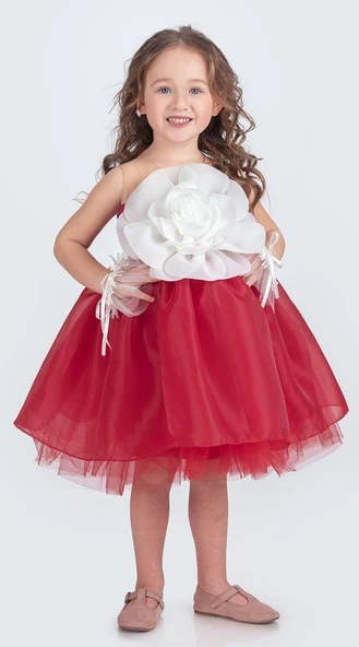 Karolin Robası Çiçekli Bilekli Aksesuarlı Kız Çocuk Abiye Elbise M00724 ürün görseli 1