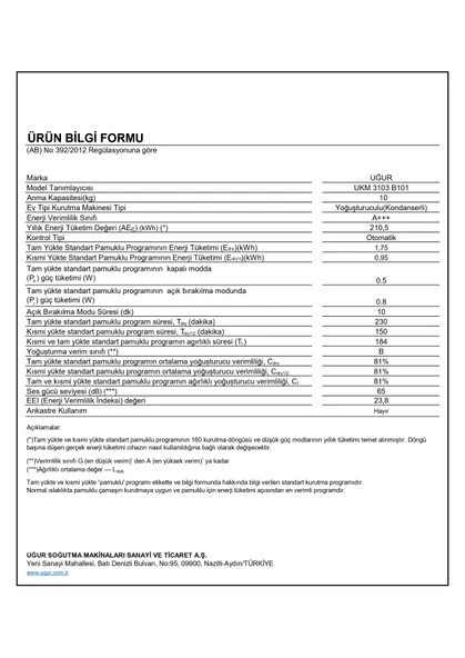Uğur UKM 3103 B101 10 Kg A+++ Çamaşır Kurutma Makinesi - 3