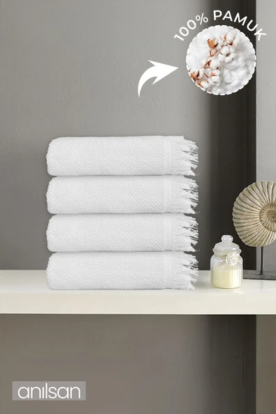 4'lı Beyaz Jelena El Havlusu - 50x90 Cm, 225 Gr, %100 Pamuk, Spa Ve Otel Havlusu, Günlük Kullanıma Uygun ürün görseli 1