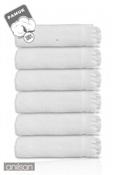 6'lı Beyaz Jelena El Havlusu - 50x90 Cm, 225 Gr, %100 Pamuk, Spa Ve Otel Havlusu, Günlük Kullanıma Uygun - 2