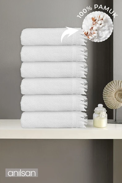 6'lı Beyaz Jelena El Havlusu - 50x90 Cm, 225 Gr, %100 Pamuk, Spa Ve Otel Havlusu, Günlük Kullanıma Uygun
