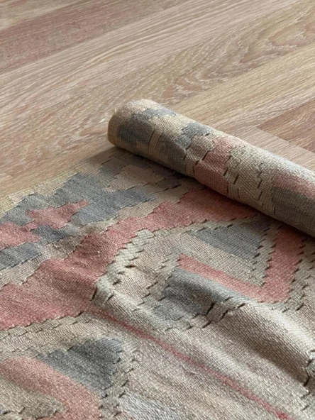73x119 cm Küçük Vintage El Dokuma Türk Kilim Halısı, Antik Yün Halı, Nadir Desenli Anadolu Kilimi - 4