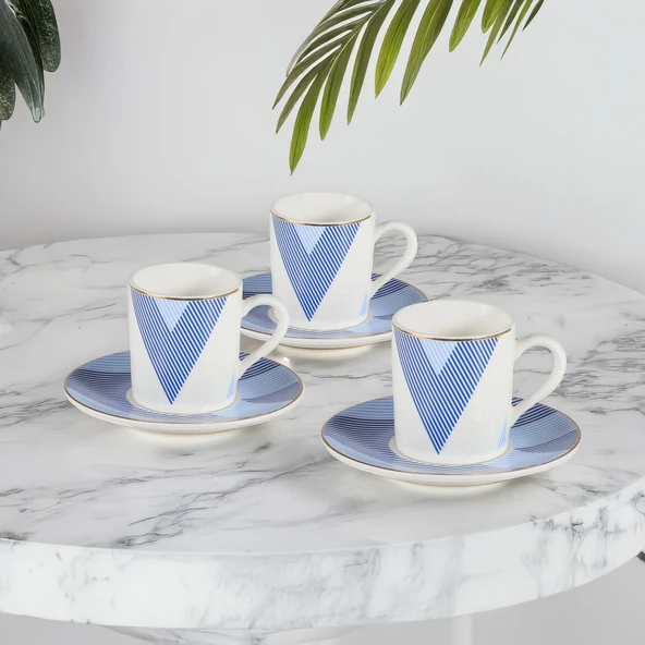 GÜRAL PORSELEN Camelia 4 Parça 2 Kişilik Kahve Fincan Takımı 62452  Lacivert ürün görseli 1