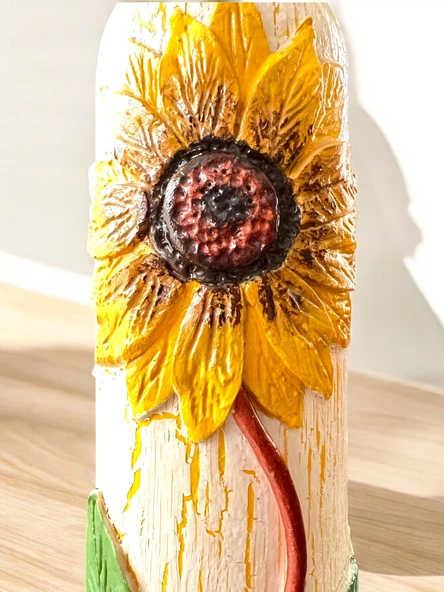 El Yapımı Ayçiçek Kabartmalı Yağdanlık – Dekoratif Zeytinyağı & Sirke Şişesi Sosluk| Rustik Mutfak Aksesuarı - 5