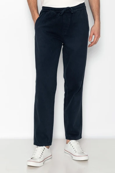 Erkek Beli Lastikli Ve Bağcıklı Gabardin Baggy Pantolon - 5