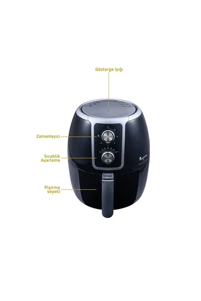 MasterPro  Airfryer Yağsız Fritöz 3,4 Litre Kapasiteli 1500 W Bgmp-9177 - 2