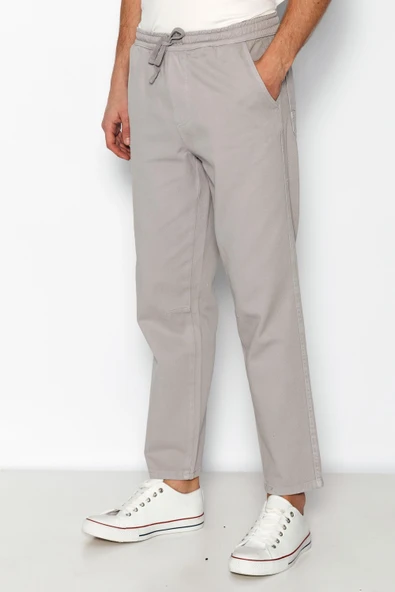 Erkek Beli Lastikli Ve Bağcıklı Gabardin Baggy Pantolon - 11