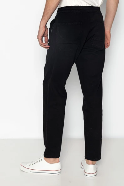 Erkek Beli Lastikli Ve Bağcıklı Gabardin Baggy Pantolon - 4