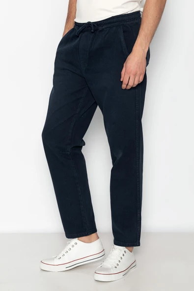 Erkek Beli Lastikli Ve Bağcıklı Gabardin Baggy Pantolon - 6