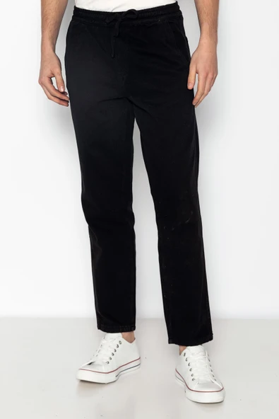 Erkek Beli Lastikli Ve Bağcıklı Gabardin Baggy Pantolon