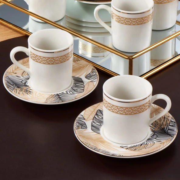 GÜRAL PORSELEN Camelia 12 Parça 6 Kişilik Kahve Fincan Takımı 6253 ürün görseli 1