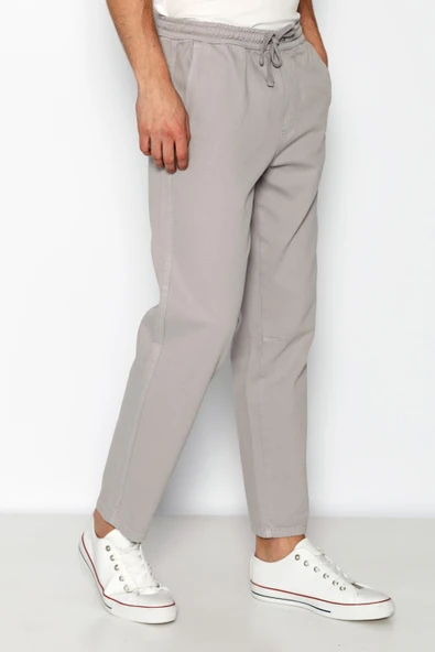 Erkek Beli Lastikli Ve Bağcıklı Gabardin Baggy Pantolon - 10