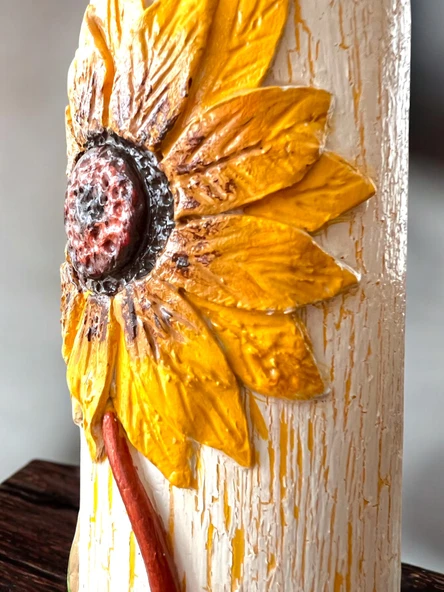 El Yapımı Ayçiçek Kabartmalı Yağdanlık – Dekoratif Zeytinyağı & Sirke Şişesi Sosluk| Rustik Mutfak Aksesuarı - 6