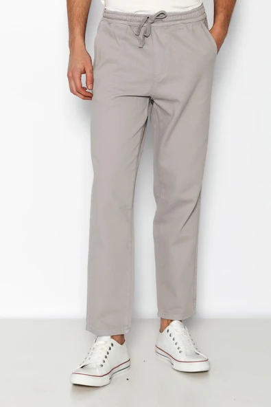Erkek Beli Lastikli Ve Bağcıklı Gabardin Baggy Pantolon - 9