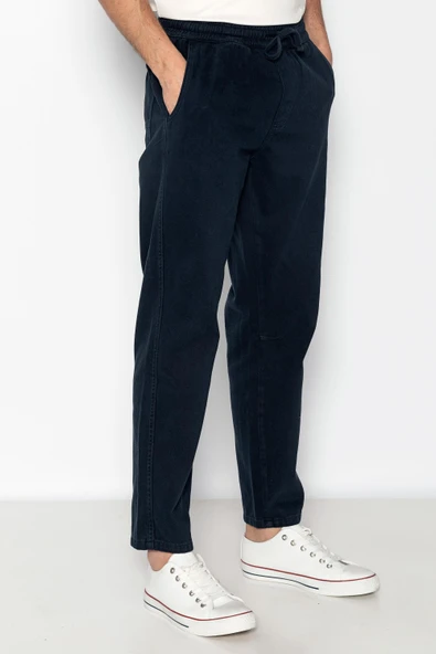 Erkek Beli Lastikli Ve Bağcıklı Gabardin Baggy Pantolon - 7