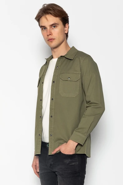 Erkek Regular Fit Baharlık Pamuk Gömlek Ceket - 8