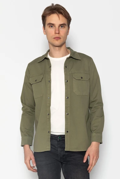 Erkek Regular Fit Baharlık Pamuk Gömlek Ceket - 6