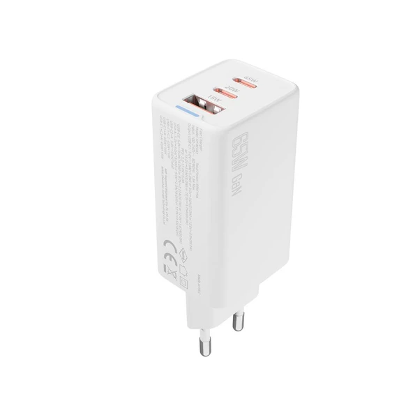 S-link SL-ECG65 2*USB-C + USB-A GAN PD 65W / QC 18W Type GAN PD/PPS Beyaz EV/NOTEBOOK Şarj Adaptör - 2