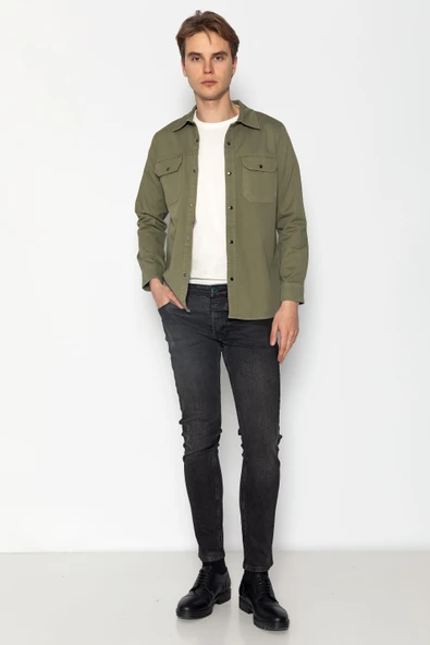 Erkek Regular Fit Baharlık Pamuk Gömlek Ceket - 7