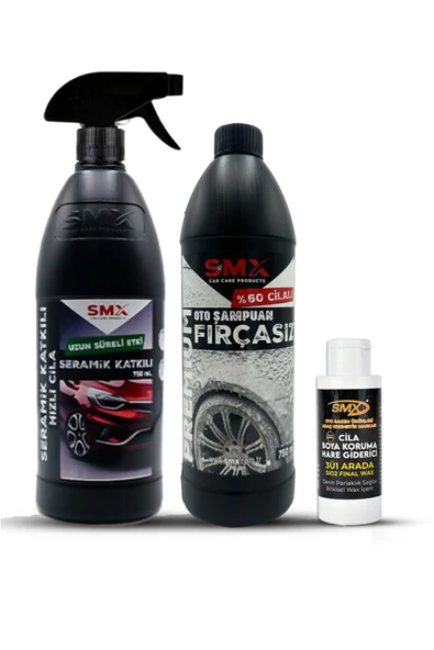 SMX %60 Cilalı Oto Şampuanı / 3'ü 1 Arada/cila/boya Koruma/hare Giderici- Seramik Katkılı Cila ürün görseli 1