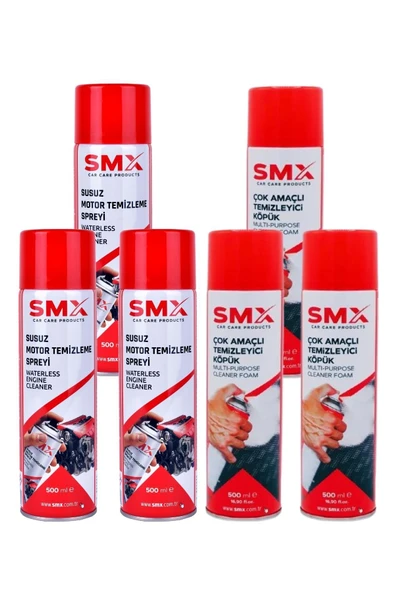 SMX Susuz Motor Temizleme Spreyi 500 ml 3 Adet + Çok Amaçlı Temizleyici Köpük 500 Ml 3 Adet