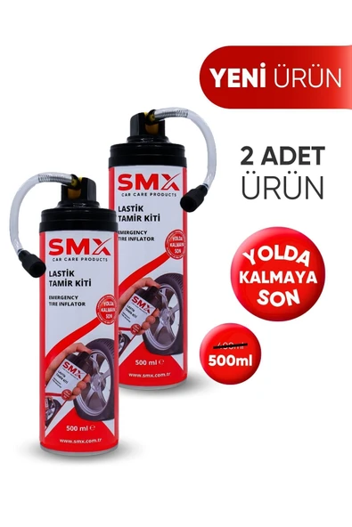 SMX Lastik Tamir Kiti (500ml) 2'Lİ - Lastik Onarım Spreyi, Oto İlk Yardım, Acil Lastik Şişirici Uyumlu
