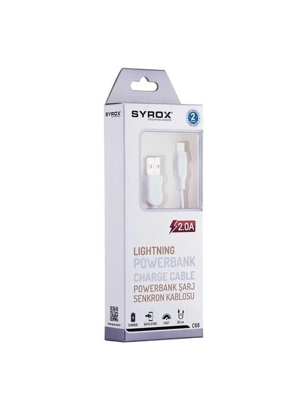 Syrox C68 Apple iPhone Uyumlu 20 cm Lightning Şarj ve Data Kablosu - 2
