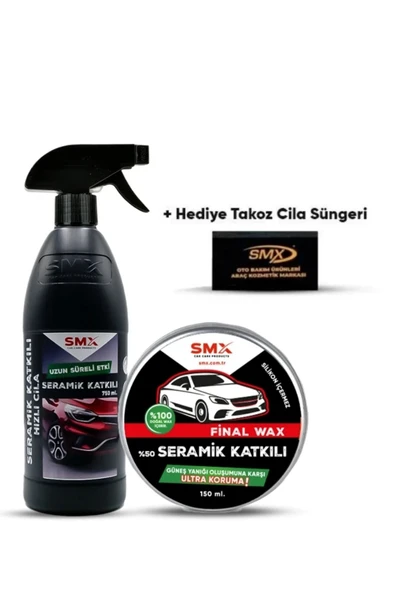 SMX Final Wax 150ml Seramik Katkılı Hızlı Cila 750ml Hediye Takoz Cila Süngeri