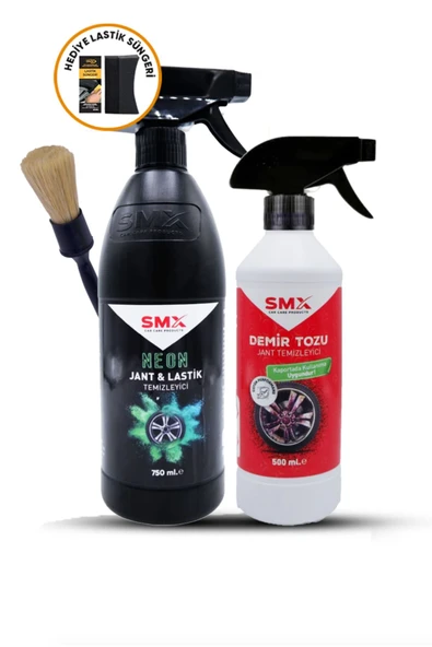 SMX Neon Jant Temzileyici+demirtozu Jant Temizleyici+ Detay Temizlik Fırçası+lastik Süngeri ürün görseli 1