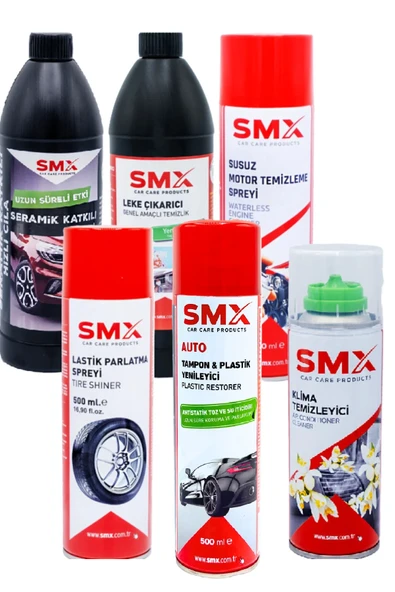 SMX 6'lı Oto Bakım Seti ( Seramik Cila - Genel Temizleyici - Motor Tampon Lastik Sprey- Klima Koku)