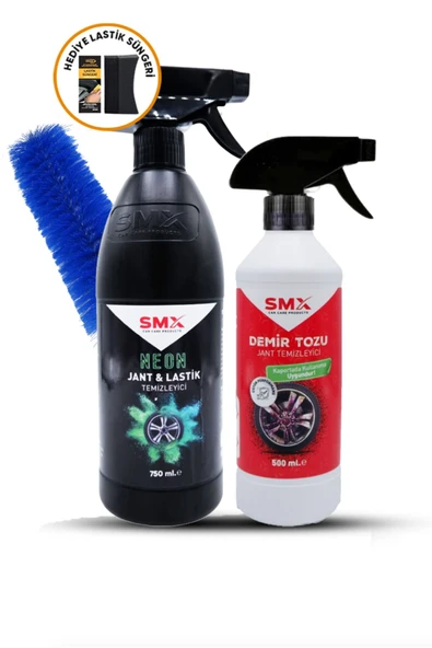 SMX Neon Jant Temizleyici+demirtozu Jant Temizleyici+jant Temizleme Fırçası+lastik Süngeri