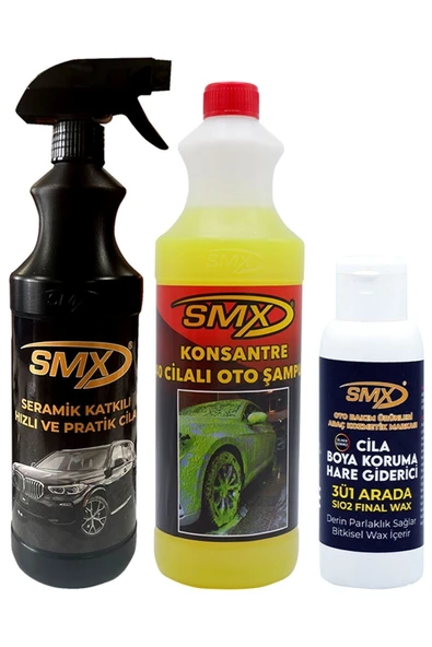 SMX Seramik Katkılı Hızlı Cila - %40 Cilalı Oto Şampuan - 3'ü1 Arada(hare Giderici&boya Koruma&cila)