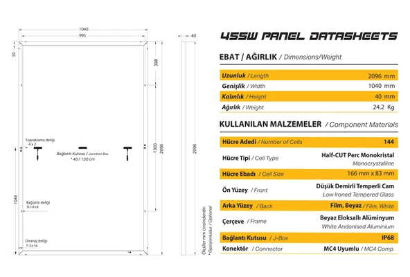 GSE450 GAZİOĞLU HALFCUT MONOPOWER FOTOVOLTAİK GÜNEŞ PANELİ (A -) - Resim 2