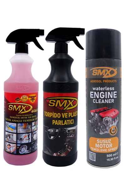 SMX Araç Bakım Seti Genel Temizleyici Torpido Plastik Parlatıcı Susuz Motor Tem.
