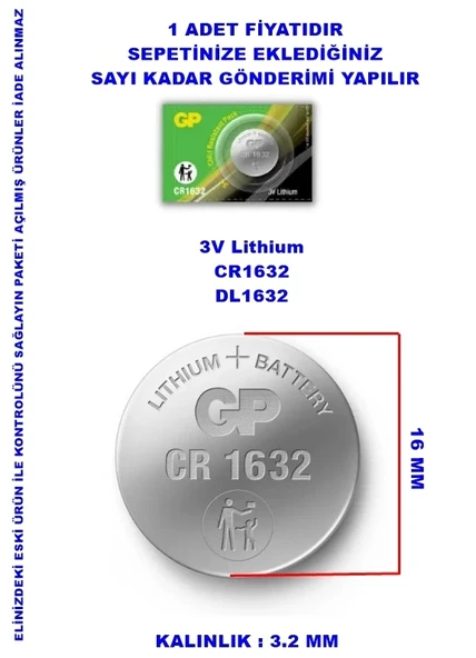 GP CR-1632 3V Araç Kumanda Pili (Para Pil) 1 Adet