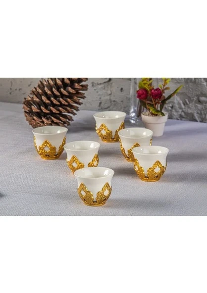 Sena 6 Kişilik Porselenli Zemzem Mırra Takımı Altın Renkli - 3