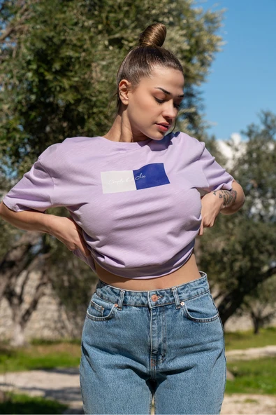 Kadın Oversize Fit Bisiklet Yaka Baskılı Kısa Kollu T-shirt - 10
