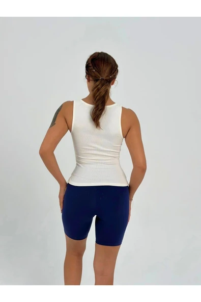 Kaşkorse Kumaş Geniş Askılı Crop Bluz - 7