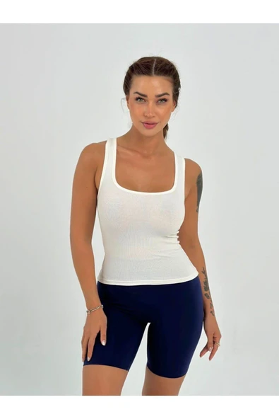 Kaşkorse Kumaş Geniş Askılı Crop Bluz