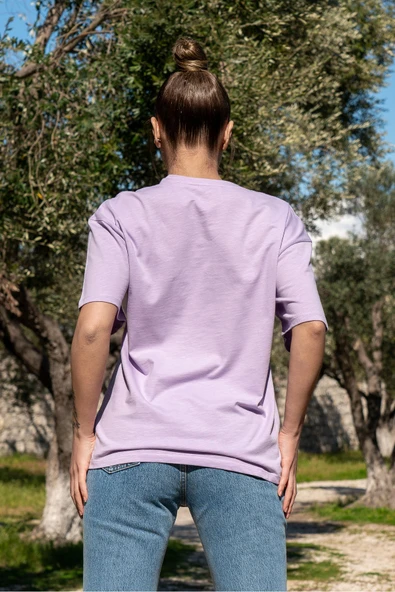 Kadın Oversize Fit Bisiklet Yaka Baskılı Kısa Kollu T-shirt - 11