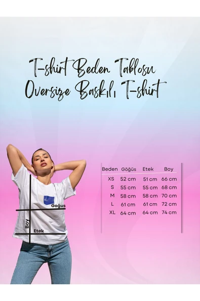 Kadın Oversize Fit Bisiklet Yaka Baskılı Kısa Kollu T-shirt - 6