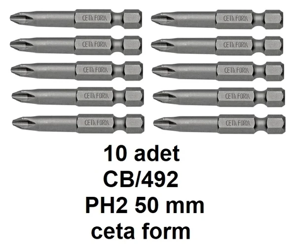10 adet -- Ceta Form 1/4" Yıldız Bits Uç CB/492 (PH2 x 50 mm)