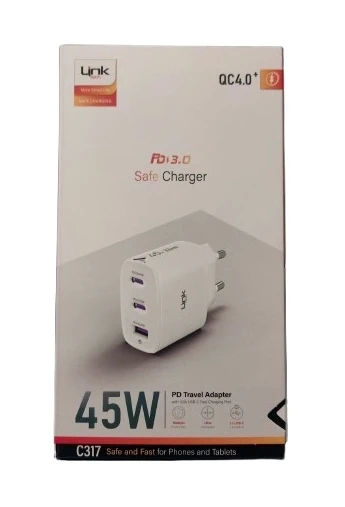 LİNKTECH 45w USB + USB-C (TYPE-C) Süper Hızlı Şarj Aleti Adaptörü Orjinal Muadil Ürün - 4