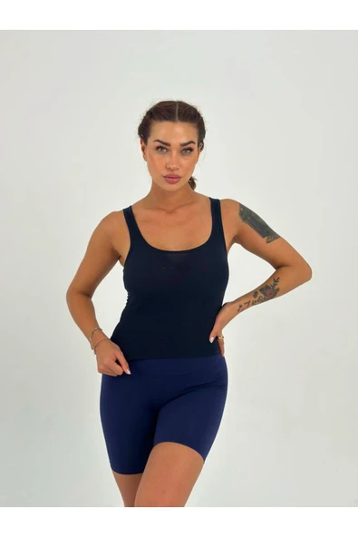Kaşkorse Kumaş Geniş Askılı Crop Bluz - 9