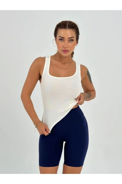 Kaşkorse Kumaş Geniş Askılı Crop Bluz - 4