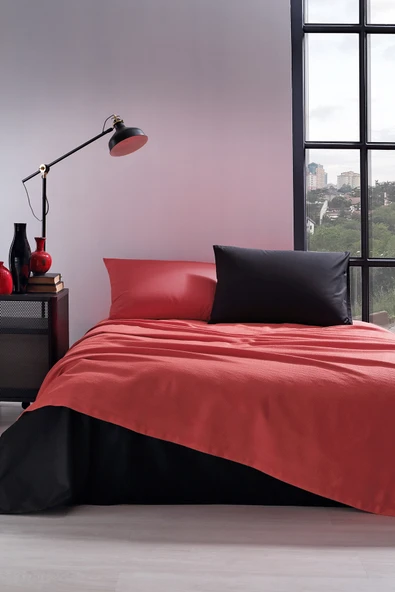 Özdilek Colormix Düz Tek Kişilik Nevresim Takımı - Kirmizi Siyah