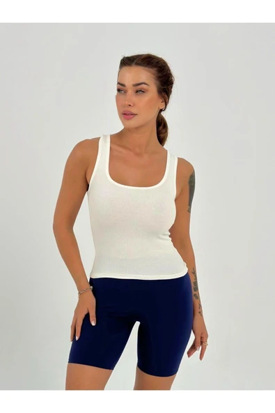 Kaşkorse Kumaş Geniş Askılı Crop Bluz - 2