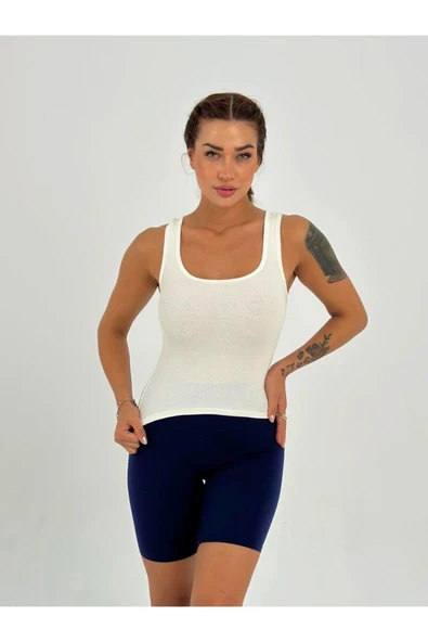 Kaşkorse Kumaş Geniş Askılı Crop Bluz - 3