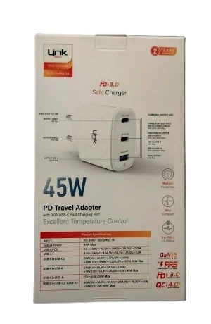 LİNKTECH 45w USB + USB-C (TYPE-C) Süper Hızlı Şarj Aleti Adaptörü Orjinal Muadil Ürün - 2